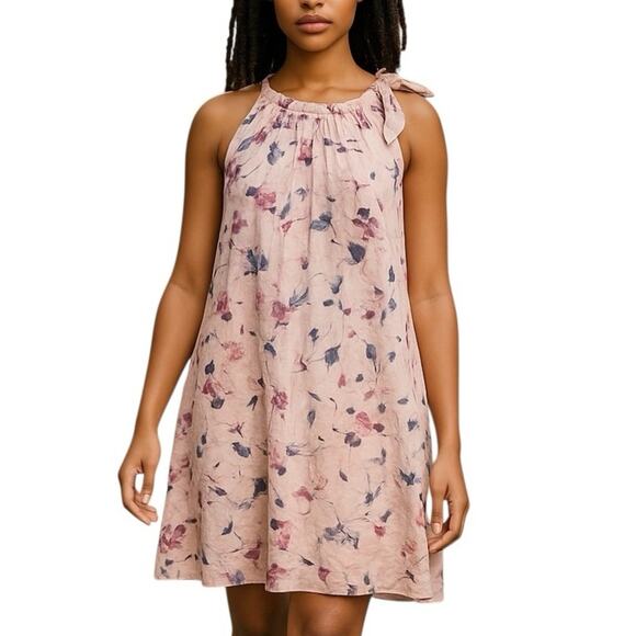 Bellambra 100% Linen Pink Abstract Floral Halter Shift Dress Size XS - Picture 1 of 13
